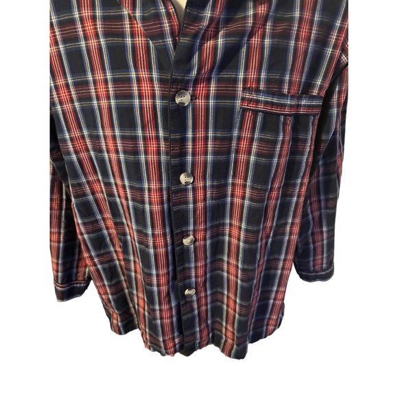 Majestic International red white blue plaid long sleeve button up shirt size M f - Picture 5 of 6